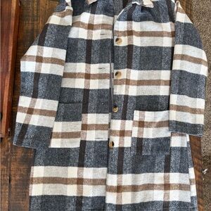 Chocolate Plaid Pea Coat - Brown and Cream